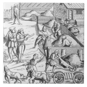 A extração dos metais, após um woodcut 'em Cosm