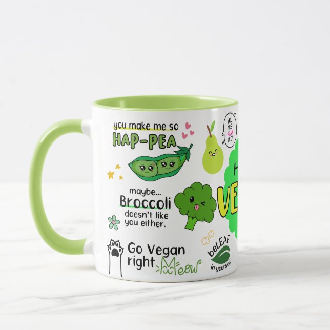 A Feliz Caneca Vegan - Engraçada Caneca Vegan, Bas (Esquerda)