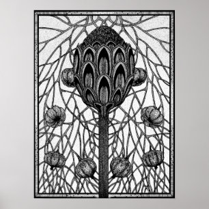 A flor mágica ramifica poster do desenho da tinta