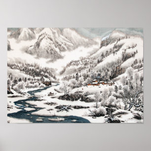 A floresta na neve, poster da pintura chinesa