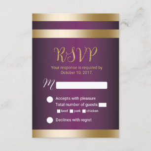 A folha Dourado listra RSVP Wedding roxo elegante