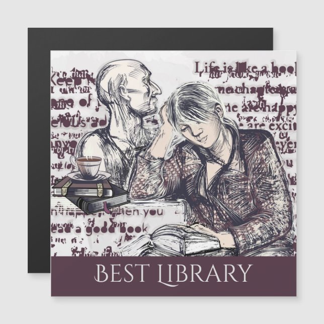 A garota lendo um livro de convite magnético (Frente/Verso)