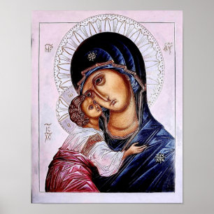A Impressão do Ícone da Theotokos e do Cristo Meni