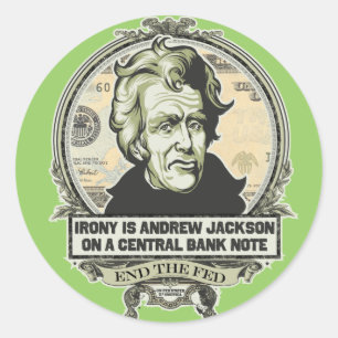 A ironia é Jackson em etiquetas de uma cédula da