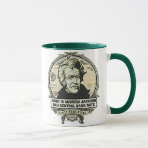 A ironia é Jackson em uma caneca central da cédu