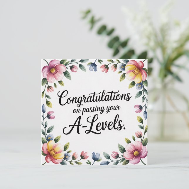 A Level Exam Floral Congratulation  Greeting Cards (Em pé/Frente)