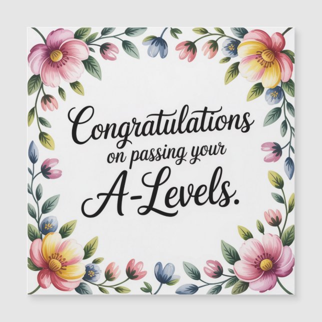 A Level Exam Floral Congratulation  Magnetic Card (Frente)