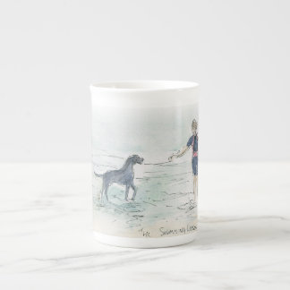 "A lição de natação" osso caneca com arte fina