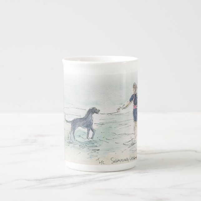 "A lição de natação" osso caneca com arte fina (Frente)