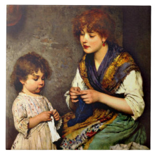 A Lição de Tricô, pintura de arte fina