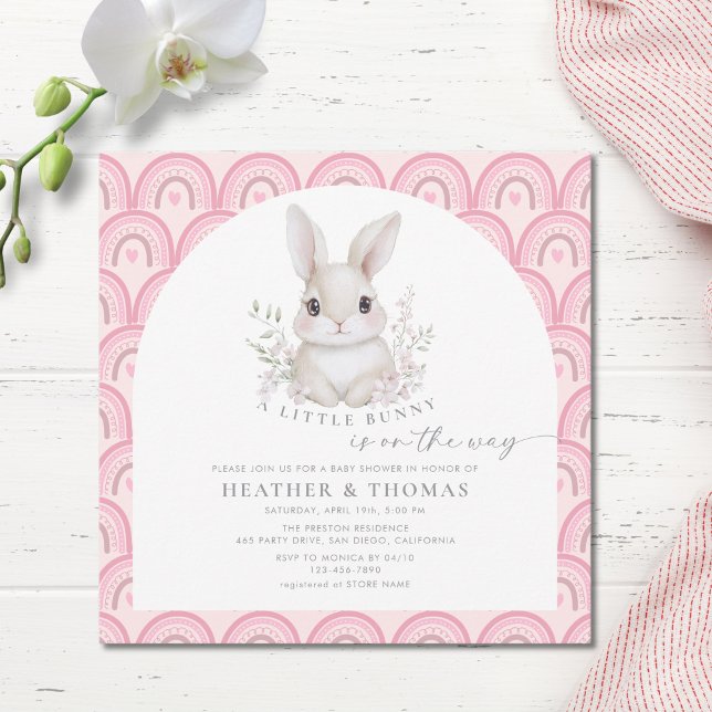 A Little Bunny Pink Rainbow Baby Shower Invitation (Criador carregado)