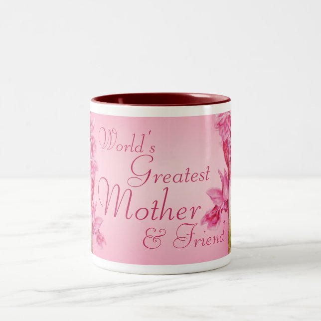 "A maior mãe e amiga do mundo", caneca rosa de orq (Centro)