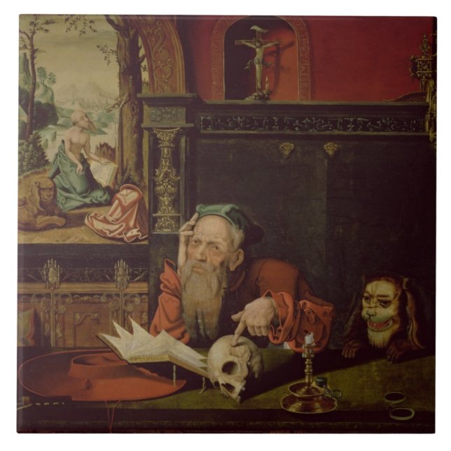 A meditação de St Jerome (óleo no painel) (Frente)