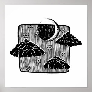 A meia lua do céu nocturno nubla-se o poster da