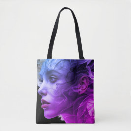 A Menina Azul + Roxa na Fumaça em uma Bolsa Tote