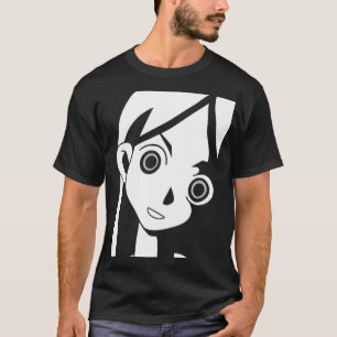 A menina do Anime eyes a camisa de T