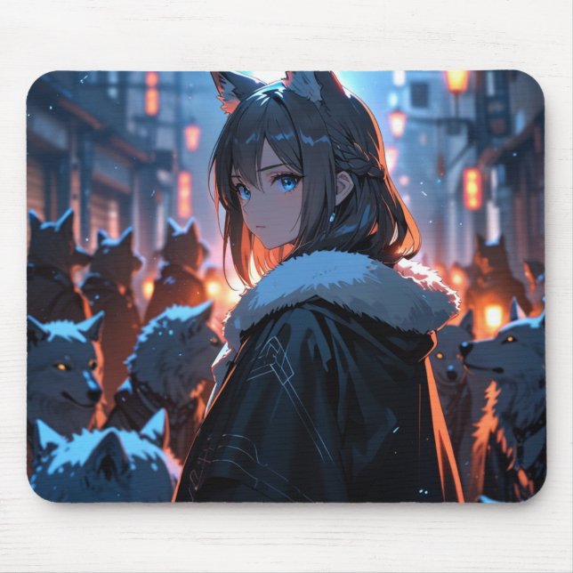 A Menina e seu Wolf Pack Mousepad (Frente)