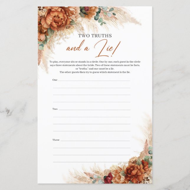 A moderna boho terracotta pampas Duas Verdades e U (Frente)