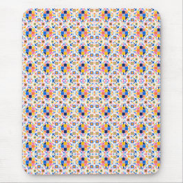 A mouse pad with a colorful geometric mosaic 