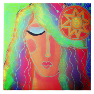 A mulher e a pintura digital da Abstrato do Sol
