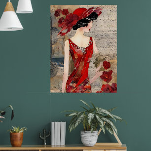 A mulher em uma Poster de colagem vermelha