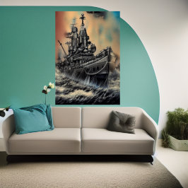 A nave de batalha no alto mar | AI Art Poster