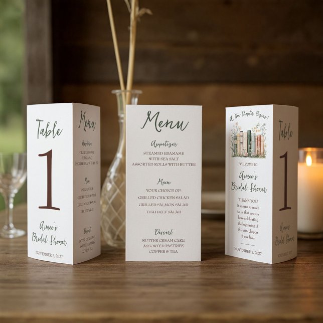 A New Chapter Begins!  Bridal Shower Menu Trifold  (Criador carregado)