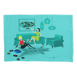 A noite retro da menina na fronha de almofada