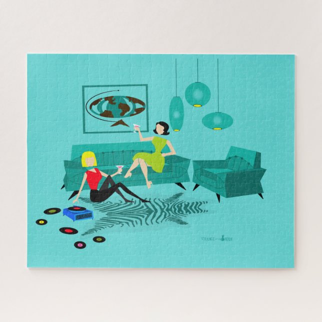 A noite retro da menina no quebra-cabeça (Horizontal)