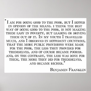 A opinião de Benjamin Franklin no poster da