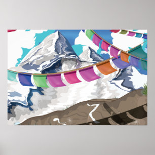 A oração Himalaia de Nepal embandeira o poster d