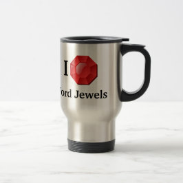 A palavra Jewels a caneca de viagem