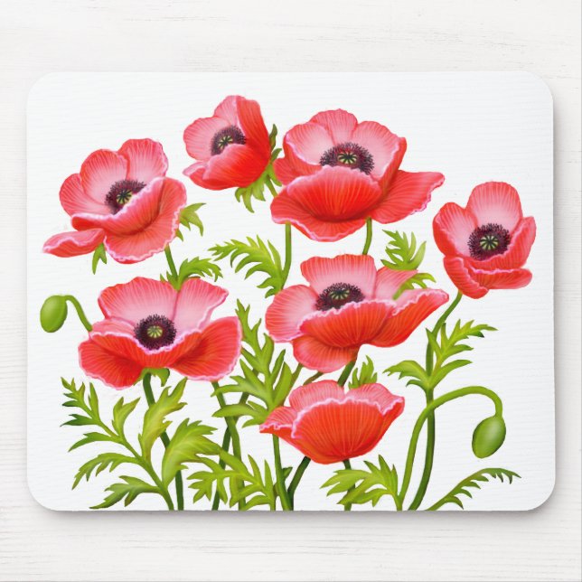 A papoila de jardim vermelha floresce Mousepad (Frente)