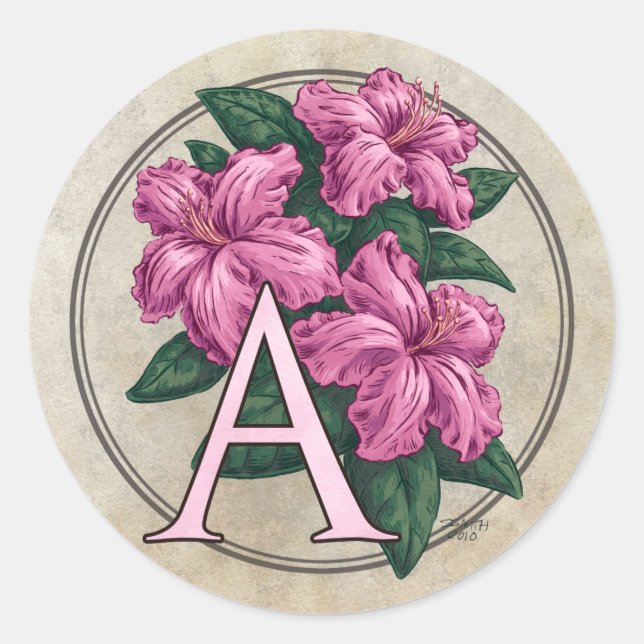 A para Azalea Flor Monogramas Adesivos redondos (Frente)