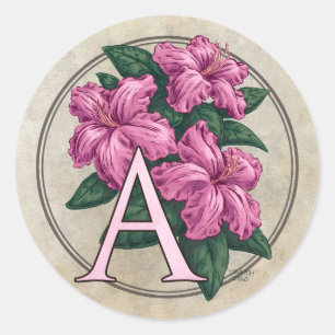 A para etiquetas redondas do monograma da flor da