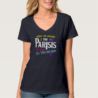 A Paríis volta à camiseta do pescoço-V das mulhere