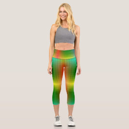 A person wearing vibrant, gradient leggings 