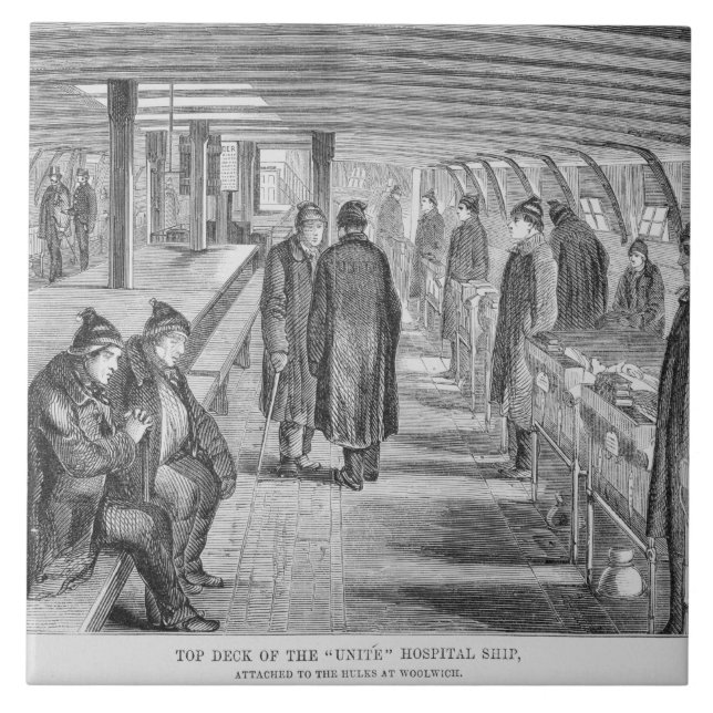 A plataforma superior do "une" o navio de hospital (Frente)