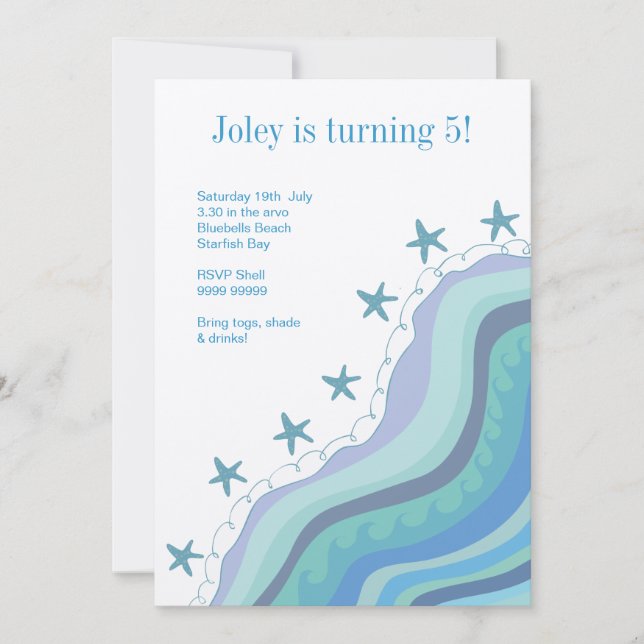 A praia acena o convite de aniversário da estrela (Frente)
