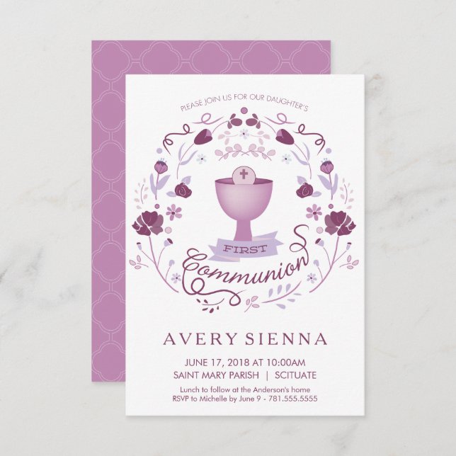 A primeira menina do convite do comunhão (Frente/Verso)