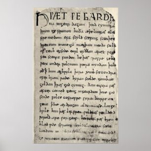 A primeira página do impressão de Beowulf