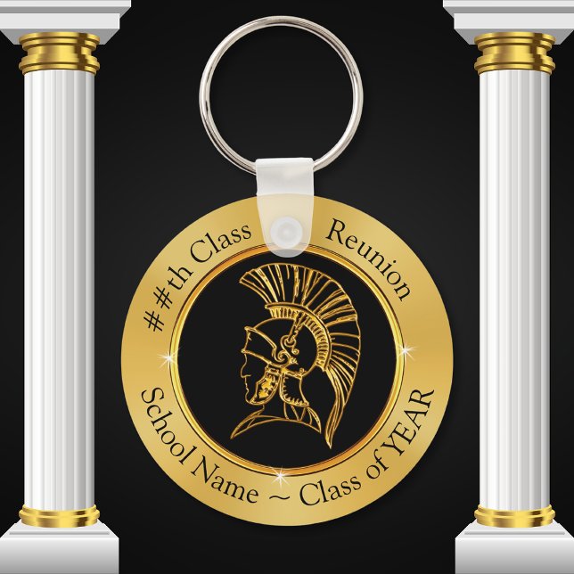 A Reunião de Classe de Troia Chaveiro seu TEXTO e  (Trojan, Class Reunion Keychains. Trojan Party Favors. Trojan Keychains. Black and Gold Keychains.)