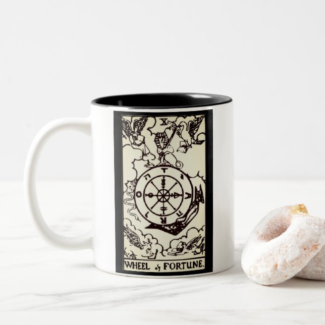 a roda do cartão de tarô da sorte | caneca (Com Donut)