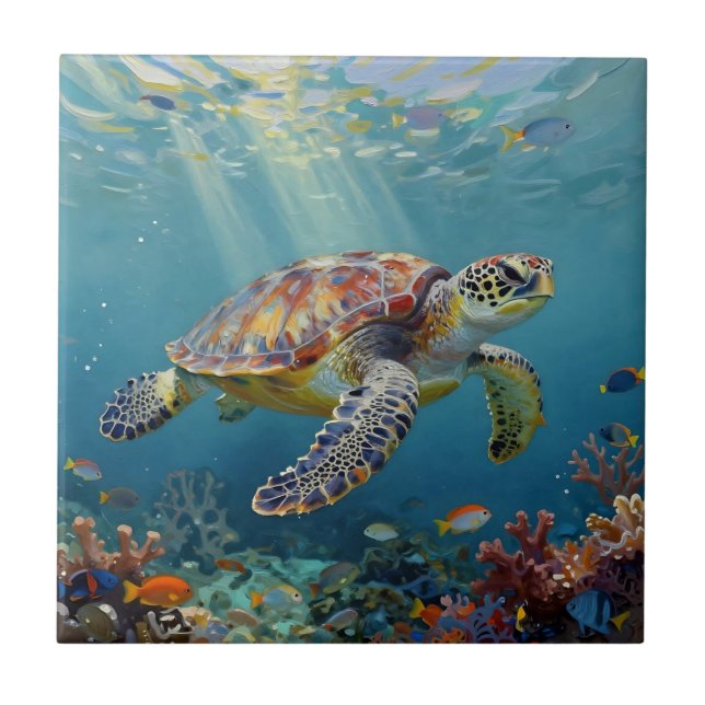 A Sea Turtle and Sun Rays in the Ocean Blue (Frente)