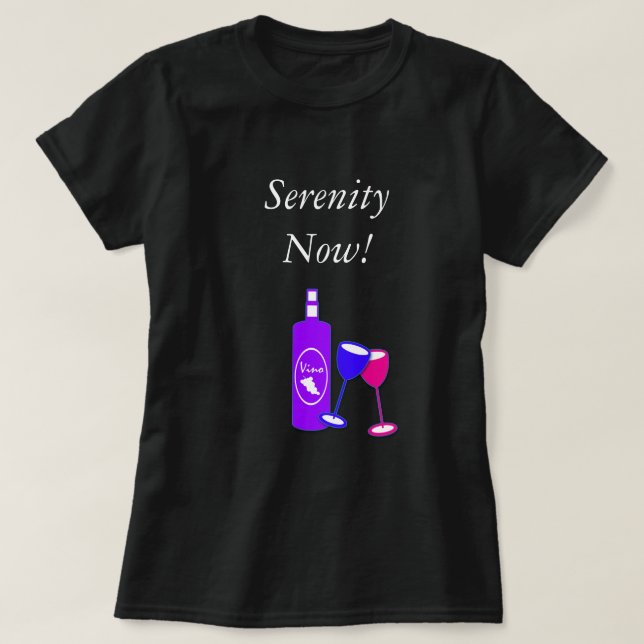 A serenidade Wine agora camisa do T das mulheres (Frente do Design)
