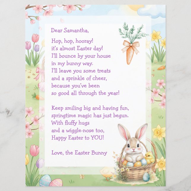 A Sweet Whimsical Easter Bunny Letter for Children (Frente)