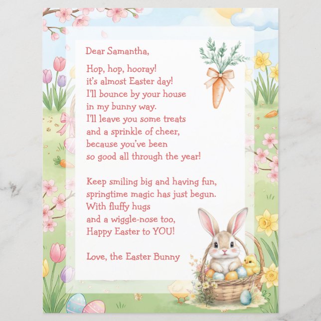 A Sweet Whimsical Easter Bunny Letter for Children (Frente)