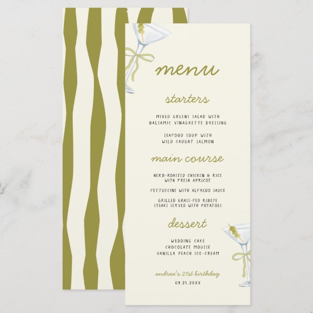 A Tini Bit Older Martini Birthday Party Menu (Frente/Verso)
