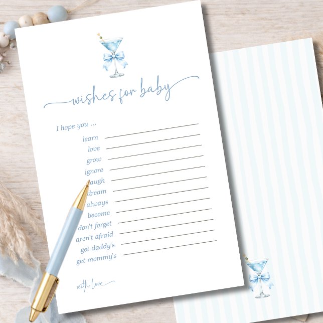 A Tini One Blue Bow Wishes For Baby Advice Card (Criador carregado)