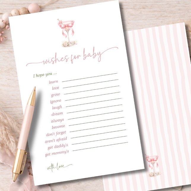 A Tini One Pink Bow Wishes For Baby Advice Card (Criador carregado)